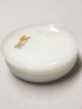 Vintage Fire King Wheat Milk Glass Saucer Plate Set of 7 Farmhouse Kitchen Decor